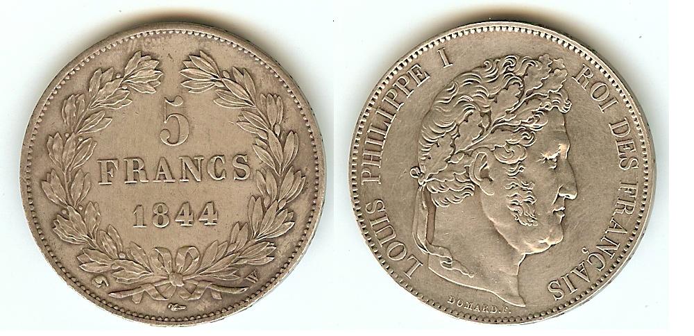 5 Francs Louis Philippe I 1844W Lille -SUP